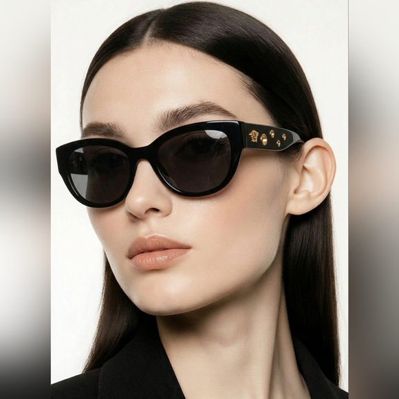 Versace Accessories - VERSACE Medusa Black Cat-Eye Grey Lens Sunglasses VE4314 GB1/11